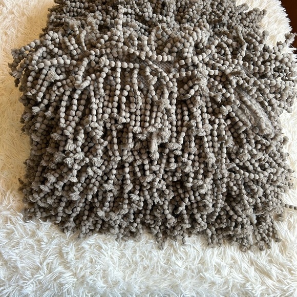 Gray heavy fringe accent lumbar pillow (2 available) - Picture 2 of 5
